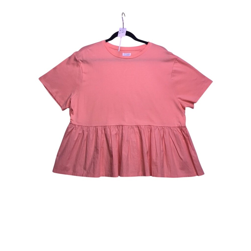 Mud Pie Peplum Top Women Medium Peach Short Sleeve Cotton Babydoll Tee